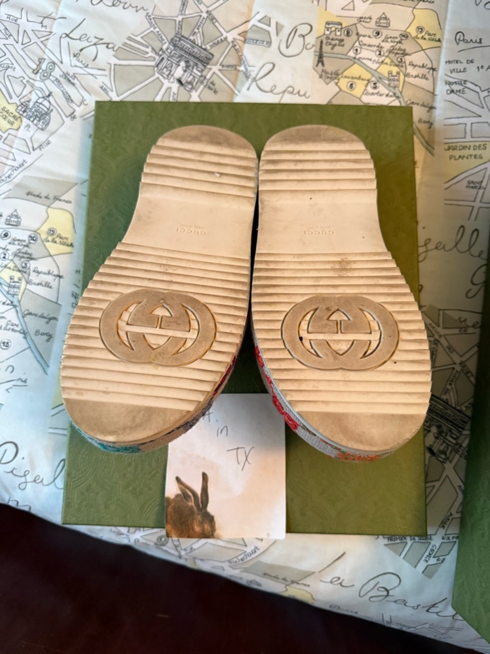 Gucci Linen Psychedelic Mini GG Monogram Angelina Platform Slides - Picture 3 of 5